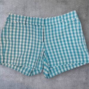 J. Crew Aqua & White Gingham‎ Chino Shorts Size 6 Women's Q35